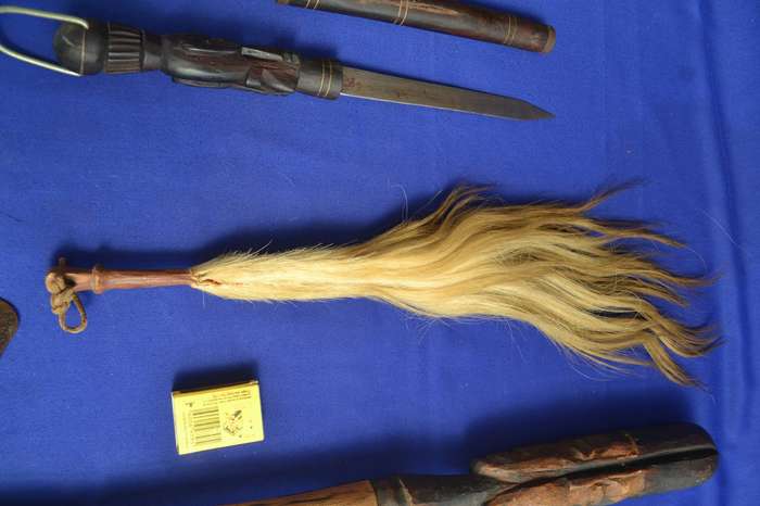 Chokwe War Club / Axe, Carved Maasai Knive and Fly Whisk