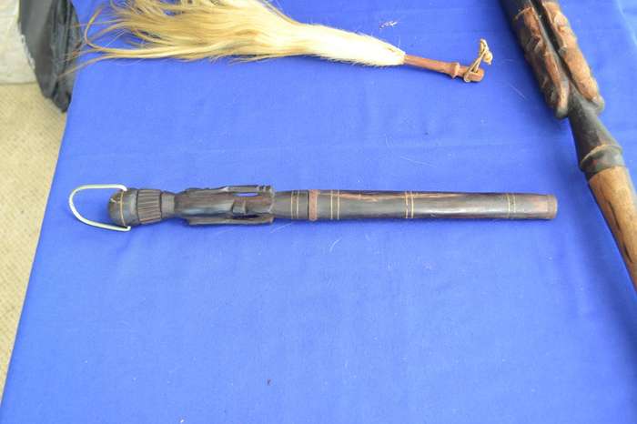 Chokwe War Club / Axe, Carved Maasai Knive and Fly Whisk