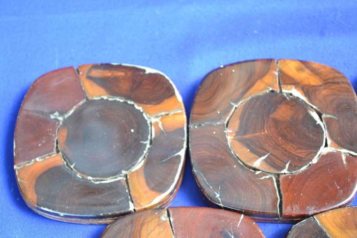 Set of 6 Vintage Hand Made Wooden Coasters