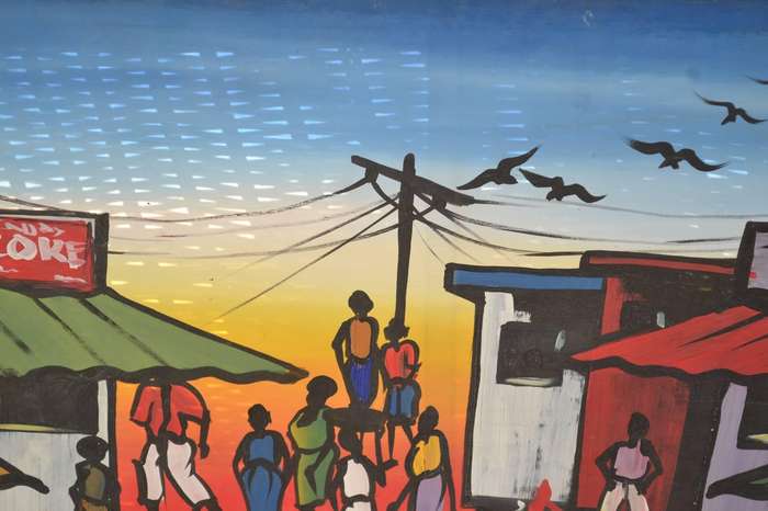 Large Original Painting on Canvas Township Art - Signed Isaac
