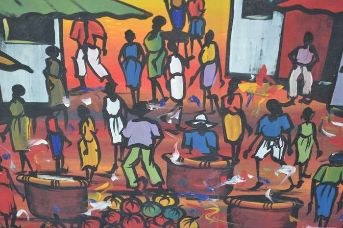Large Original Painting on Canvas Township Art - Signed Isaac