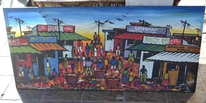 Large Original Painting on Canvas Township Art - Signed Isaac