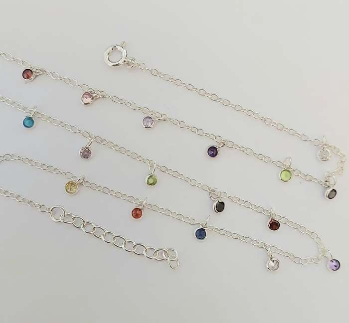 CZ Gemstone Tube set Necklace in Silver