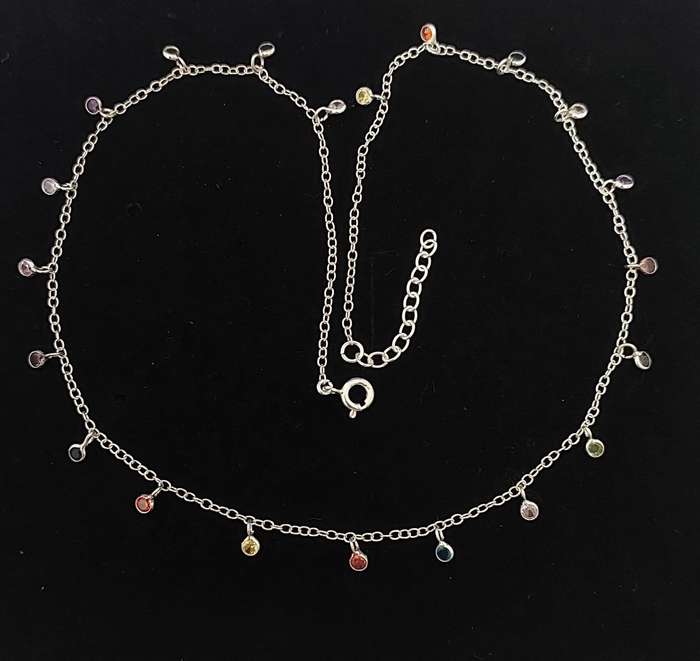CZ Gemstone Tube set Necklace in Silver