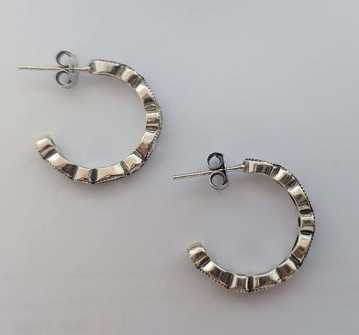 Vintage style CZ Hoop Earrings in Silver