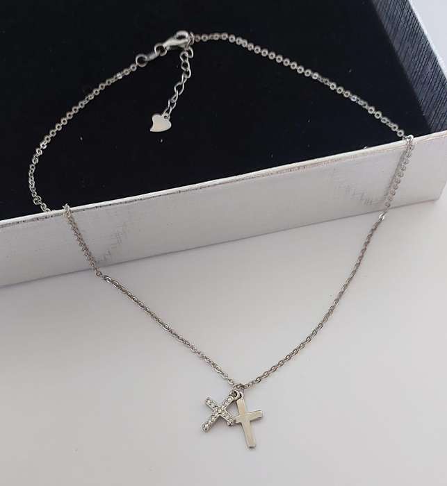 Two Cross Pendants on Necklace in Silver