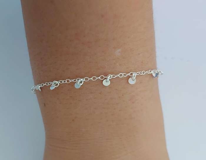 Disk Charm Anklet in Silver
