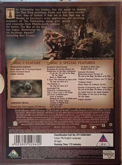 DVD - The Lord of The Rings - The Two Towers WIDESCREEN EDITION  - Region 2 (PAL)