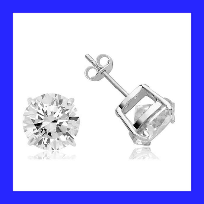 Big Round Cubic Zirconia Stud Earrings In Solid Sterling Silver