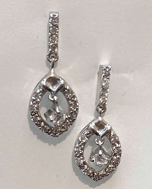 Solid Sterling Silver Dangling Earrings With Cubic Zirconia