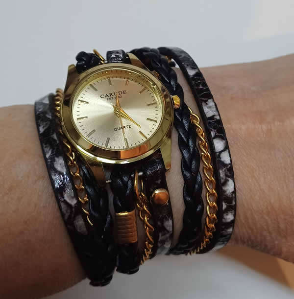 ***SWEET!!*** CUTE LADIES GENUINE LEATHER WEAVE INFINITY WRAP AROUND WATCH!