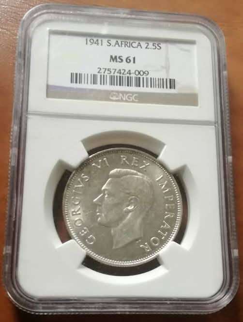 1941 SA Union Half Crown 2 1/2 Shilling Graded NGC MS61