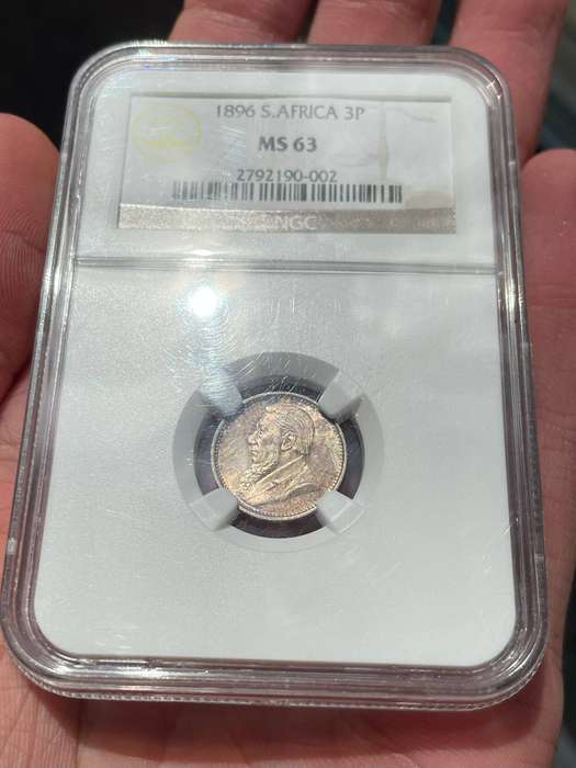 ZAR Paul Kruger 1896 threepence silver coin - NGC graded MS63