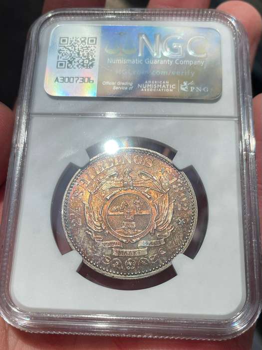 ZAR Paul Kruger 1892 Halfcrown silver coin - NGC graded MS details cleaned