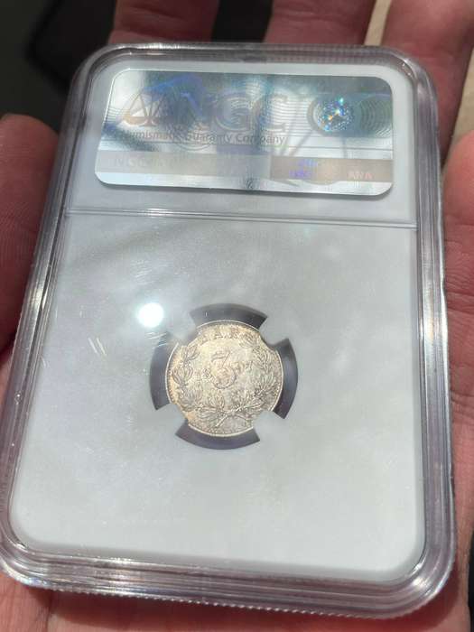 ZAR Paul Kruger 1897 threepence silver coin - NGC graded MS64