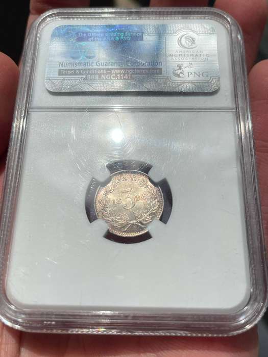 ZAR Paul Kruger 1896 threepence silver coin - NGC graded MS63