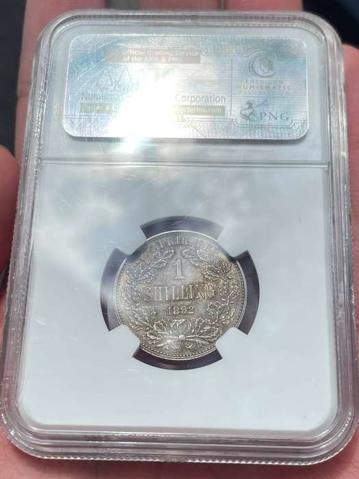 ZAR Paul Kruger 1892 one shilling silver coin - NGC graded AU55