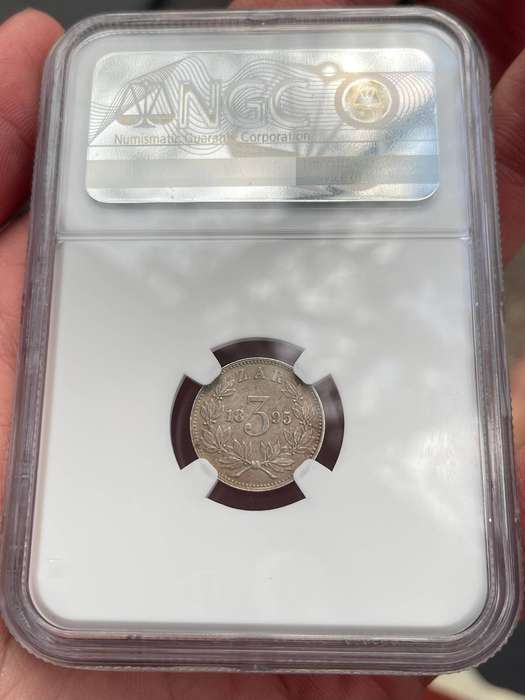 ZAR Paul Kruger 1895 threepence silver coin - NGC graded MS details cleaned