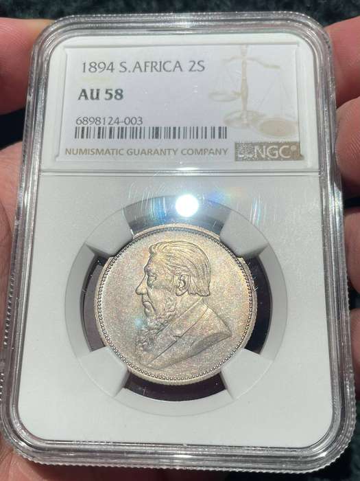 ZAR Paul Kruger 1894 two shillings silver coin - NGC graded AU58