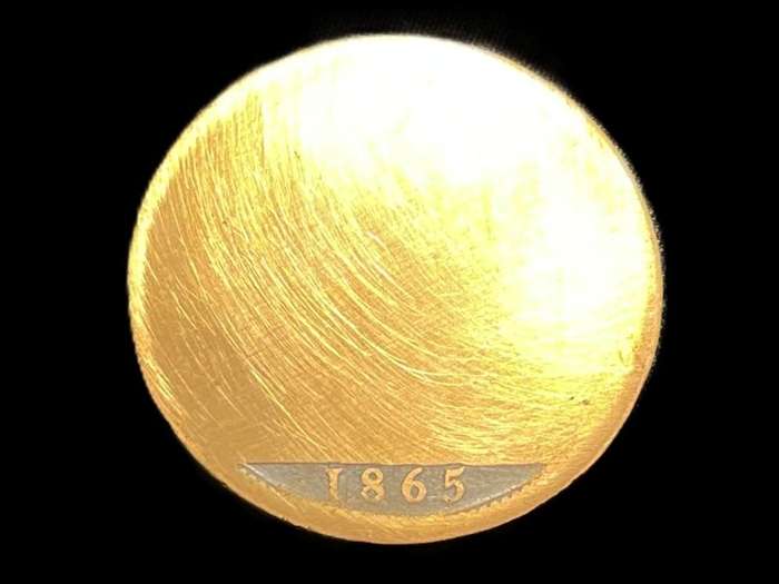 Novelty coin - Sanded down 1865 British copper 1 penny - Only the date remains