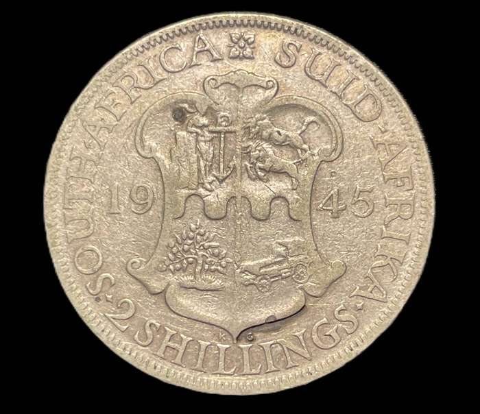 Scarce 1945 SA Union silver 2 shilling coin - 80% silver