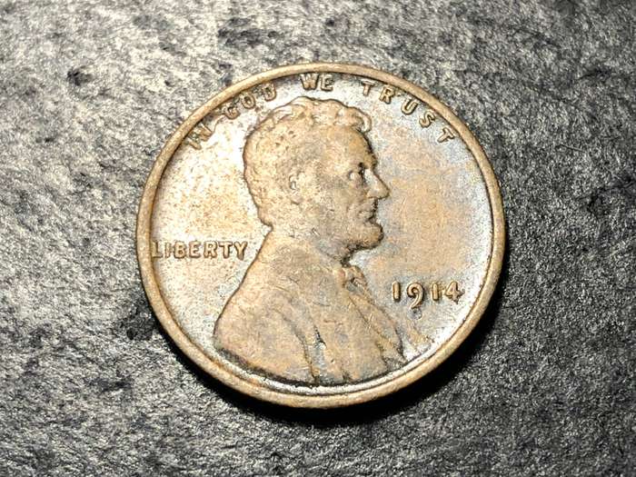 1914 American Wheat penny (1 cent) Bronze coin - No mintmark