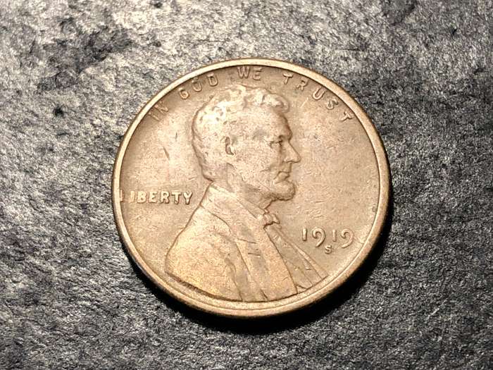 1919 American Wheat penny (1 cent) Bronze coin - San Francisco (S) mintmark