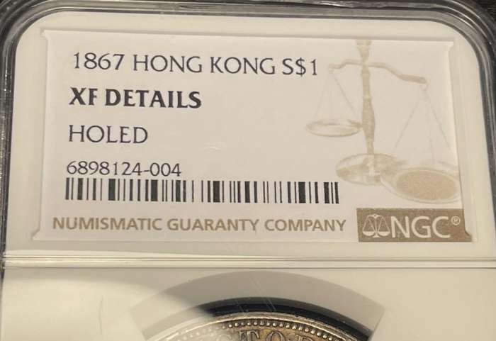 Extremely rare 1867 Hong Kong silver 1 Dollar coin graded XF at NGC - Catalogue value of R38,000