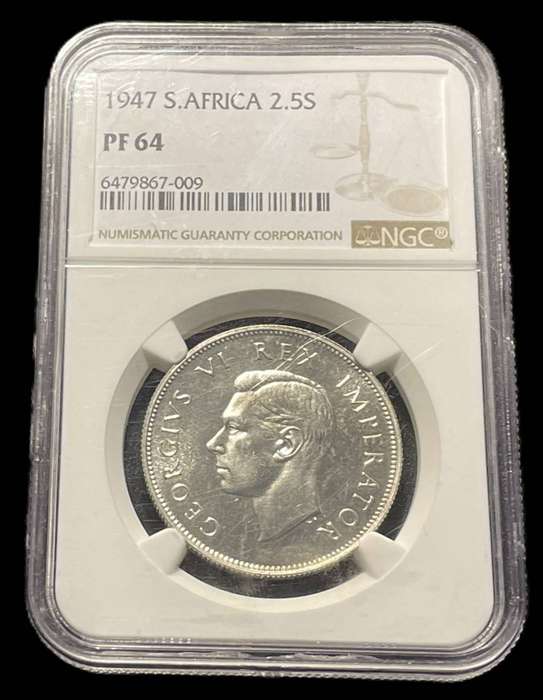 Scarce 1947 SA Union silver 2 ½ shillings coin graded PF64 by NGC - Low total mintage year