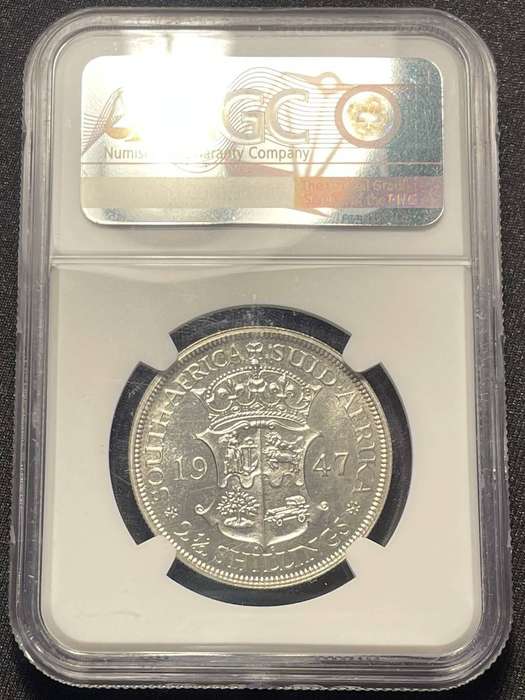 Scarce 1947 SA Union silver 2 ½ shillings coin graded PF64 by NGC - Low total mintage year