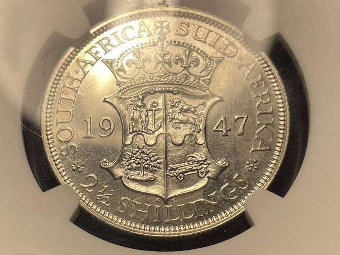 Scarce 1947 SA Union silver 2 ½ shillings coin graded PF64 by NGC - Low total mintage year