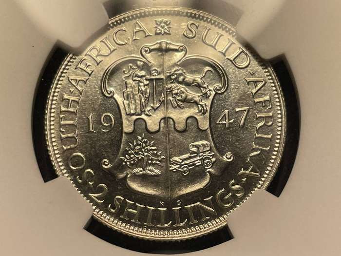 Scarce 1947 SA Union silver 2 shillings coin graded PF65 by NGC - Low total mintage year