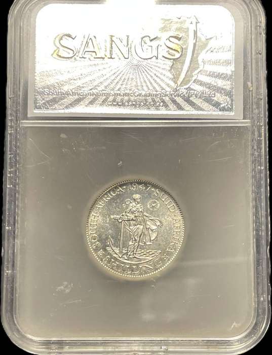 Scarce 1947 SA Union silver 1 shilling coin graded PF64 by SANGS - Low total mintage year