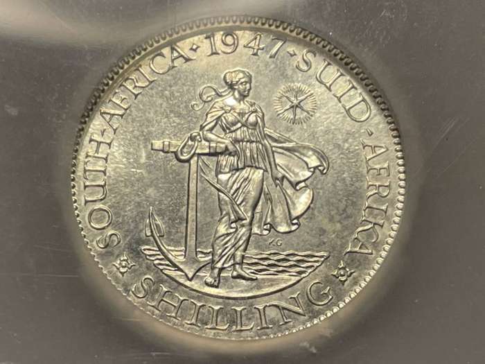 Scarce 1947 SA Union silver 1 shilling coin graded PF64 by SANGS - Low total mintage year