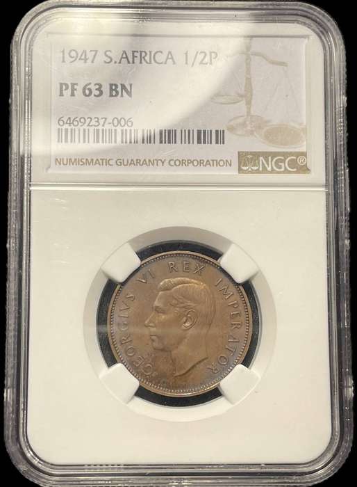 Scarce 1947 SA Union 1/2 penny coin graded PF63BN by NGC