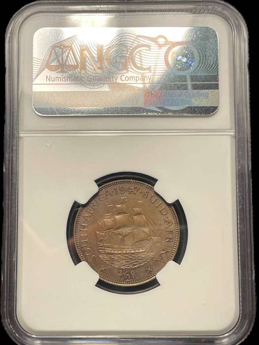 Scarce 1947 SA Union 1/2 penny coin graded PF63BN by NGC