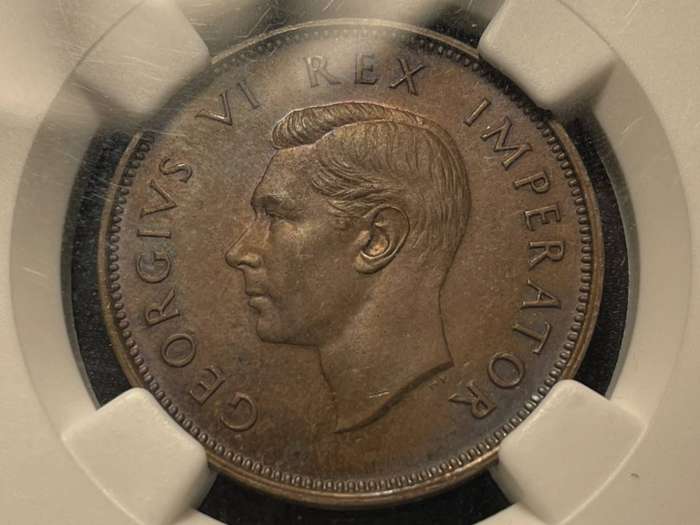 Scarce 1947 SA Union 1/2 penny coin graded PF63BN by NGC