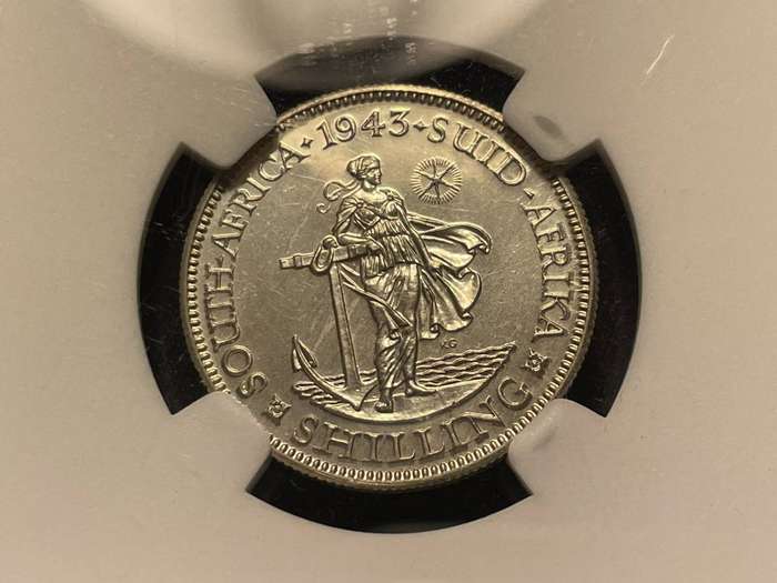 Extremely rare 1943 SA Union silver 1 shilling graded PF65 at NGC - Only 104 Minted - Only 3 Higher