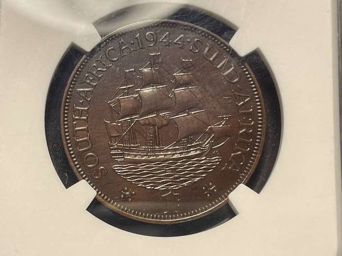 Extremely rare 1944 SA Union proof 1 penny graded PF66BN at NGC - Only 150 Minted - Only 3 Higher