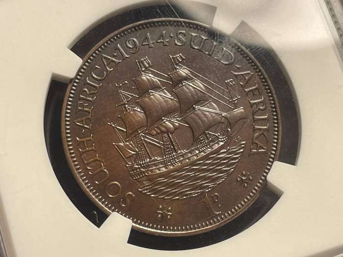Extremely rare 1944 SA Union proof 1 penny graded PF66BN at NGC - Only 150 Minted - Only 3 Higher