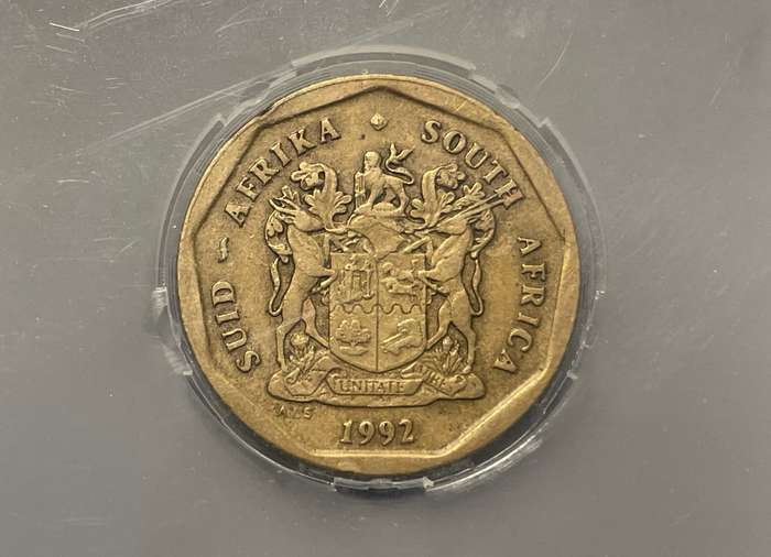 Error 1992 RSA 50 cent with a major Rotated die error - SANGS Graded