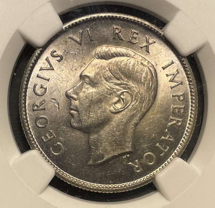 Rare 1939 SA Union silver 2 shilling coin in UNC - Graded UNC Det. by NGC - Catalogue value is R10K