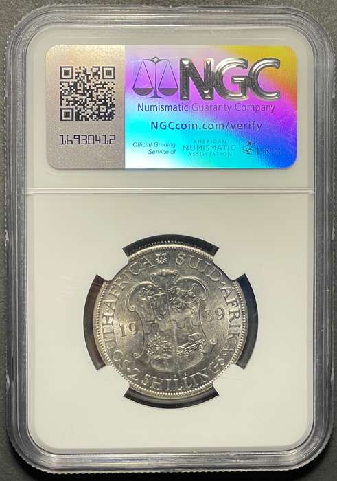 Rare 1939 SA Union silver 2 shilling coin in UNC - Graded UNC Det. by NGC - Catalogue value is R10K