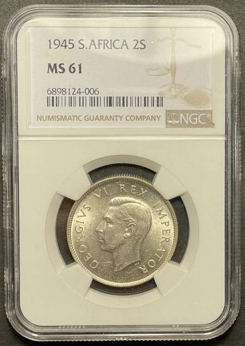 Rare 1945 SA Union silver 2 shilling coin NGC Graded MS61 - In my opinion it should be at least a 62