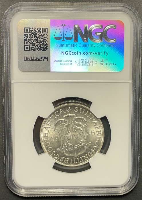 Rare 1945 SA Union silver 2 shilling coin NGC Graded MS61 - In my opinion it should be at least a 62