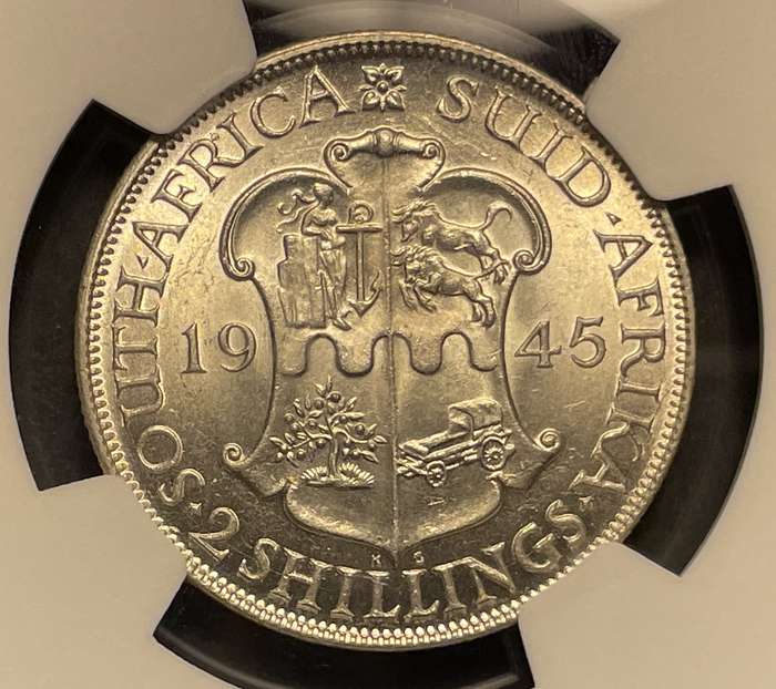 Rare 1945 SA Union silver 2 shilling coin NGC Graded MS61 - In my opinion it should be at least a 62