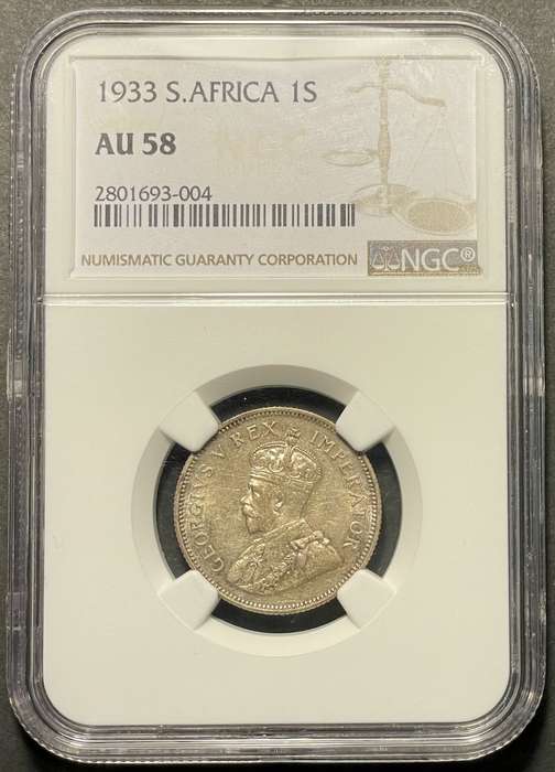 Scarcer 1933 SA Union silver shilling coin - Graded AU58 by NGC - Higher catalogue value