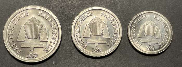 Scarce 1989 RSA Pattern coins - The 3 nickel denominations (R1, R2, R5) - UNC - Large A-C reverse