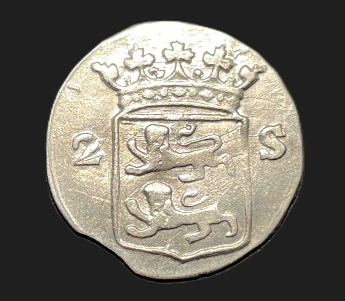 Scarce error 1791/3 overdate silver 2 stuiver coin with a clipped planchet error - West Friesland