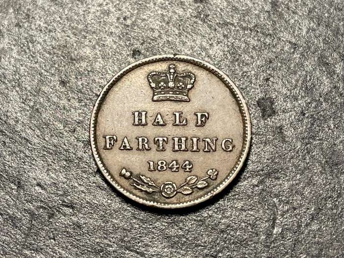 Rare 1844 Half-farthing (1/8 of a penny) British bronze coin - Queen Victoria